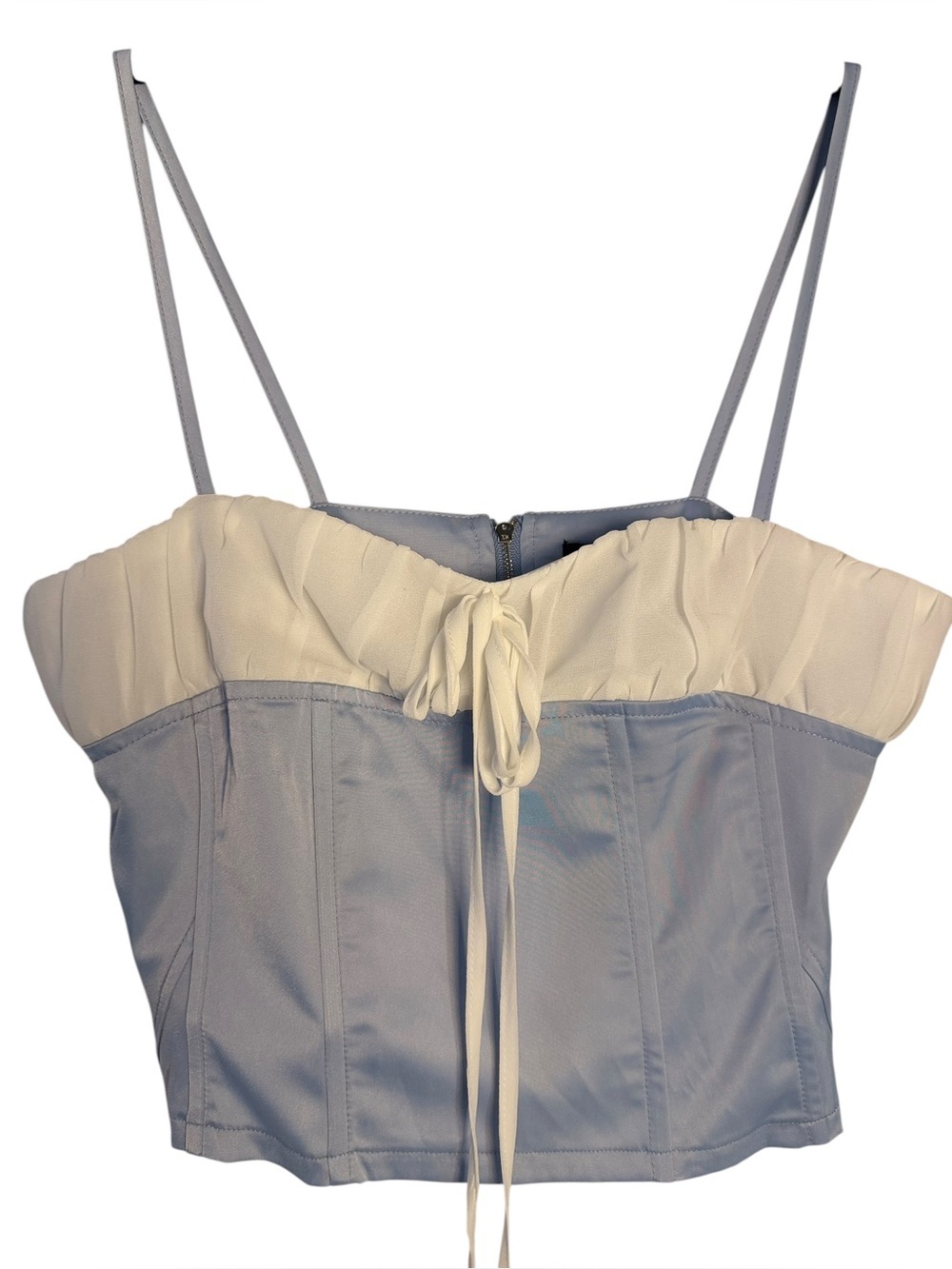 PrettyLittleThing Blue Satin Ruched Chiffon Bust Top